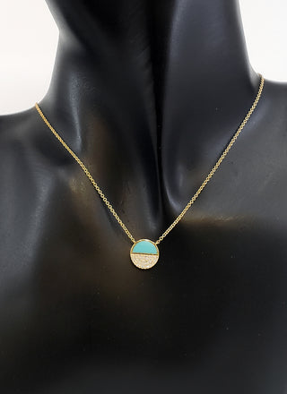 Collar de oro amarillo de 14 quilates con turquesa de 0,48 quilates y diamantes de 0,08 quilates, 18"