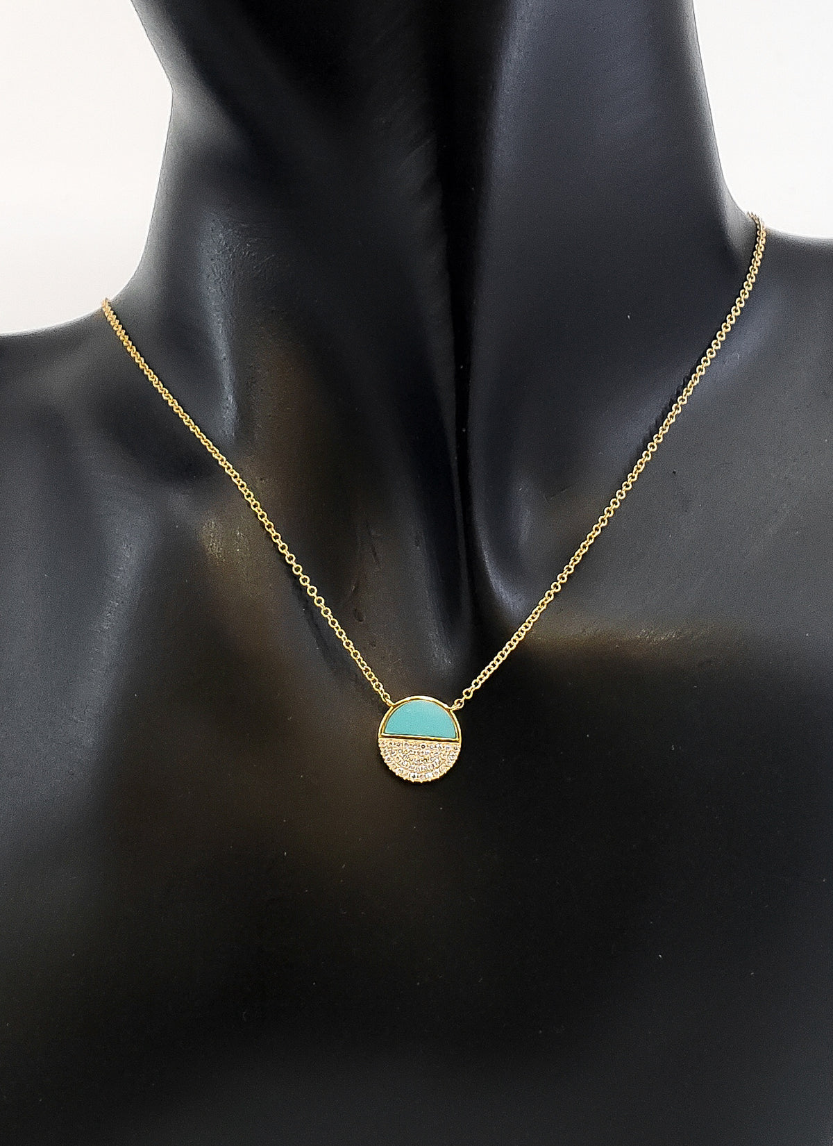 14K Yellow Gold 0.48cttw Turquoise and 0.08cttw Diamond Necklace, 18&quot;