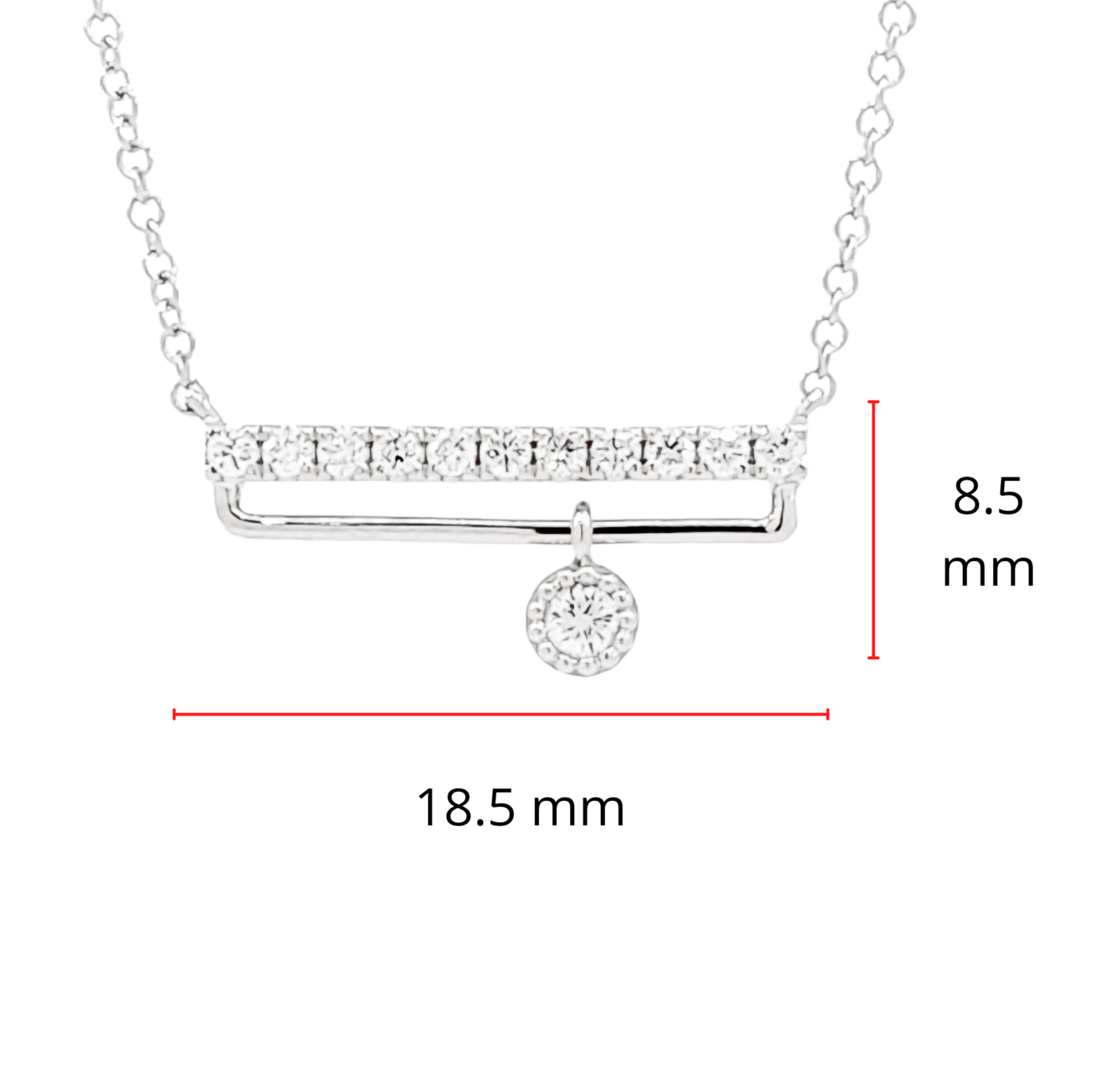 14K White Gold 0.18cttw Diamond Bar Pendant, 18"