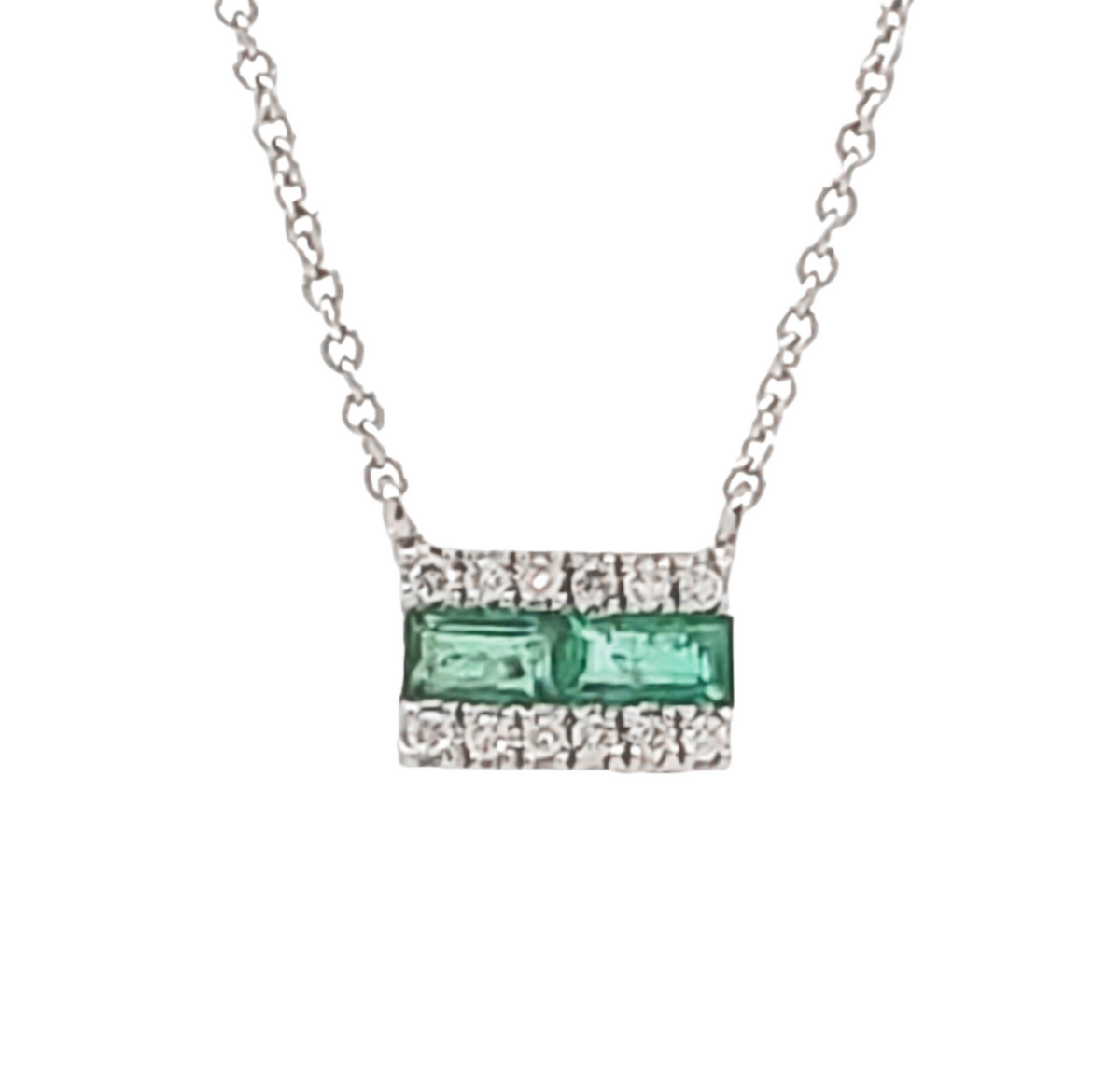 14K White Gold Emerald and Diamond Necklace, 18&quot;