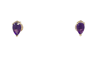 Aretes de diamantes y amatista en oro amarillo de 10 quilates