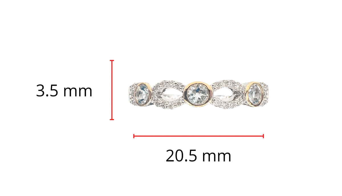 10K 2 Tone Gold 0.30cttw Aquamarine and 0.10cttw Diamond Ring, size 7