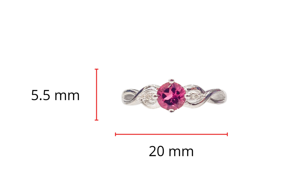 Anillo de oro blanco de 10 quilates con turmalina rosa de 0,45 quilates y diamante de 0,02 quilates, talla 7