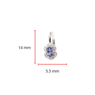 10K White Gold Tanzanite and Diamond Earrings with Lever Backs
