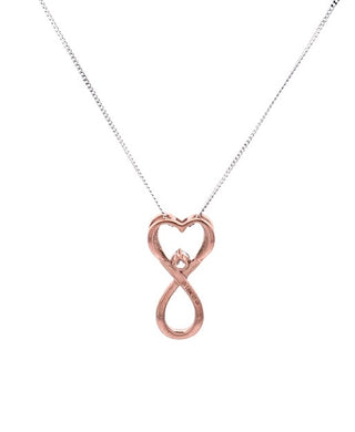 Colgante de corazón/infinito con diamantes de 0,04 quilates en oro rosa de 10 quilates, 18"