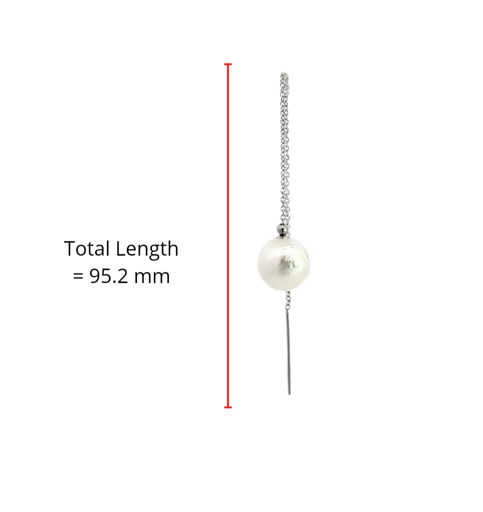 Pendiente &quot;Threader&quot; de perlas cultivadas de 9 mm en oro blanco de 14 quilates