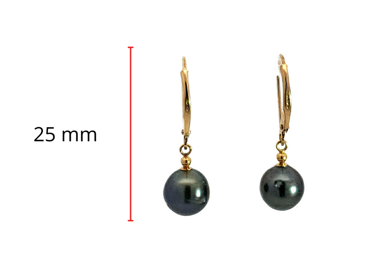 14K Yellow Gold Tahitian Pearl Earrings with Lever Backs