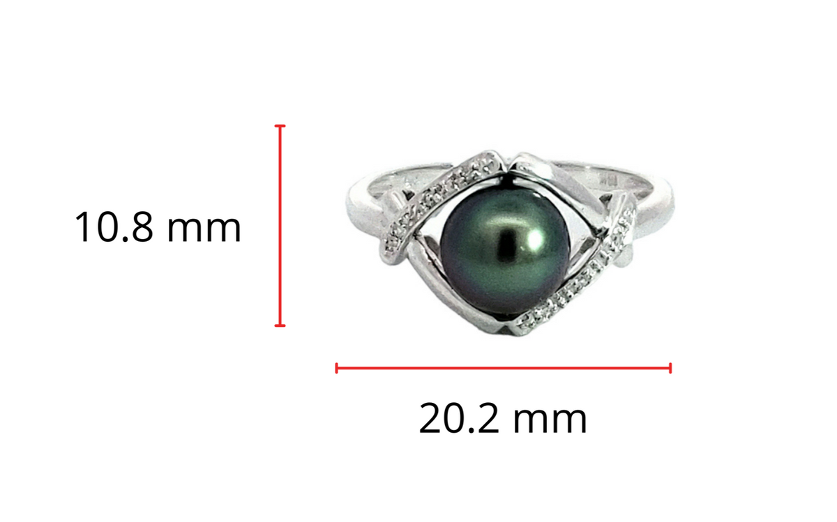 14K White Gold Tahitian Pearl and Diamond Ring - Size 6