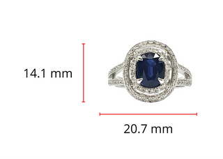 Anillo de oro blanco de 14 quilates con zafiro auténtico de 1,60 quilates y diamante de 0,70 quilates, tamaño 6,5