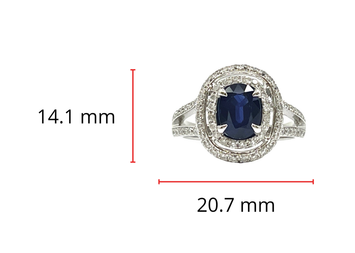 14K White Gold 1.60cttw Genuine Sapphire and 0.70cttw Diamond Ring, size 6.5