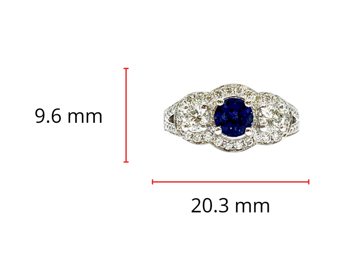 14K White Gold 1.00cttw Genuine Blue Sapphire and 0.94cttw Diamond Ring, size 6.5