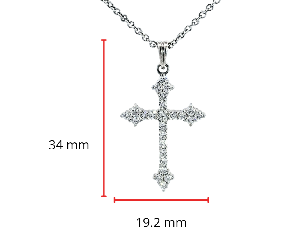 Colgante de cruz de diamantes de 0,85 quilates en oro blanco de 10/14 quilates, 18&quot;