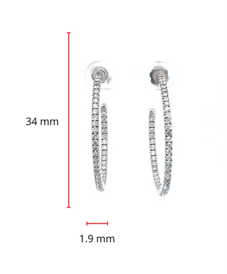 Aretes tipo argolla con diamantes de 0,74 quilates en oro blanco de 14 quilates
