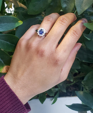 Anillo de diamantes y zafiros en oro blanco de 14 quilates - Talla 6