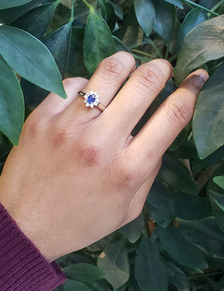 Anillo de diamantes y zafiros en oro blanco de 14 quilates - Talla 6