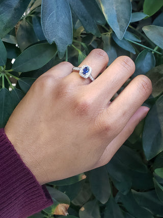 Anillo de diamantes y zafiros en oro blanco de 14 quilates - Talla 6
