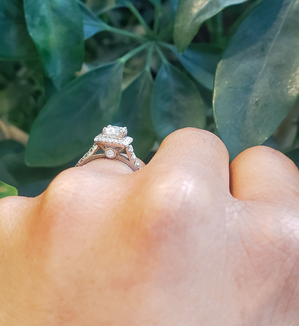 14K White Gold 0.99cttw Princess Cut Diamond Halo Engagement Ring