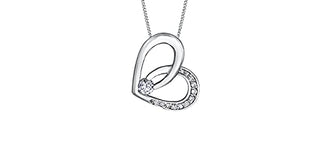 Colgante en forma de corazón con diamantes canadienses de 0,10 quilates en oro blanco de 10 quilates, 18"