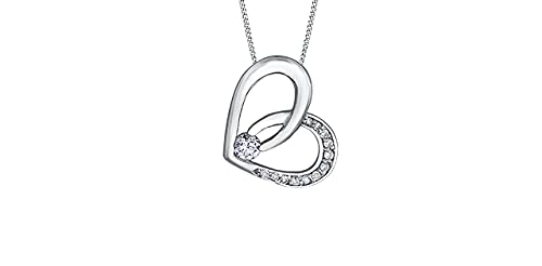 10K White Gold 0.10cttw Canadian Diamond Heart Pendant, 18&quot;