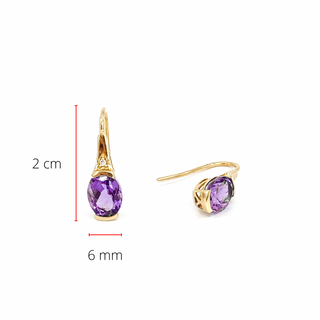 Pendientes colgantes / colgantes de oro amarillo de 10 quilates con amatista genuina de 2,40 quilates y diamantes de 0,02 quilates