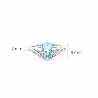 Anillo de oro blanco de 10 quilates con topacio azul genuino de 1,40 quilates y diamante de 0,16 quilates, talla 6,5