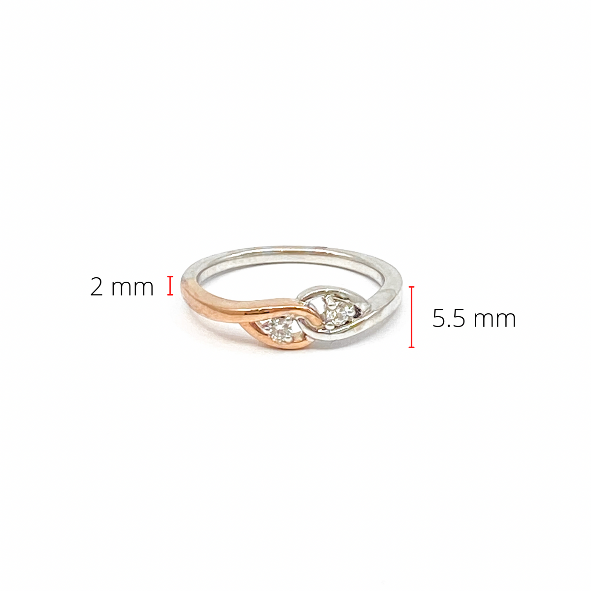 10K White &amp; Rose Gold 0.10cttw Diamond Ring, size 6.5