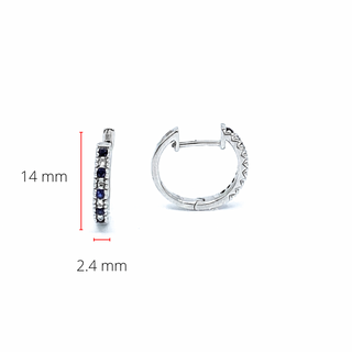 Pendientes tipo argolla con bisagras Huggie de oro blanco de 10 quilates, zafiro auténtico de 0,20 quilates y diamantes de 0,04 quilates