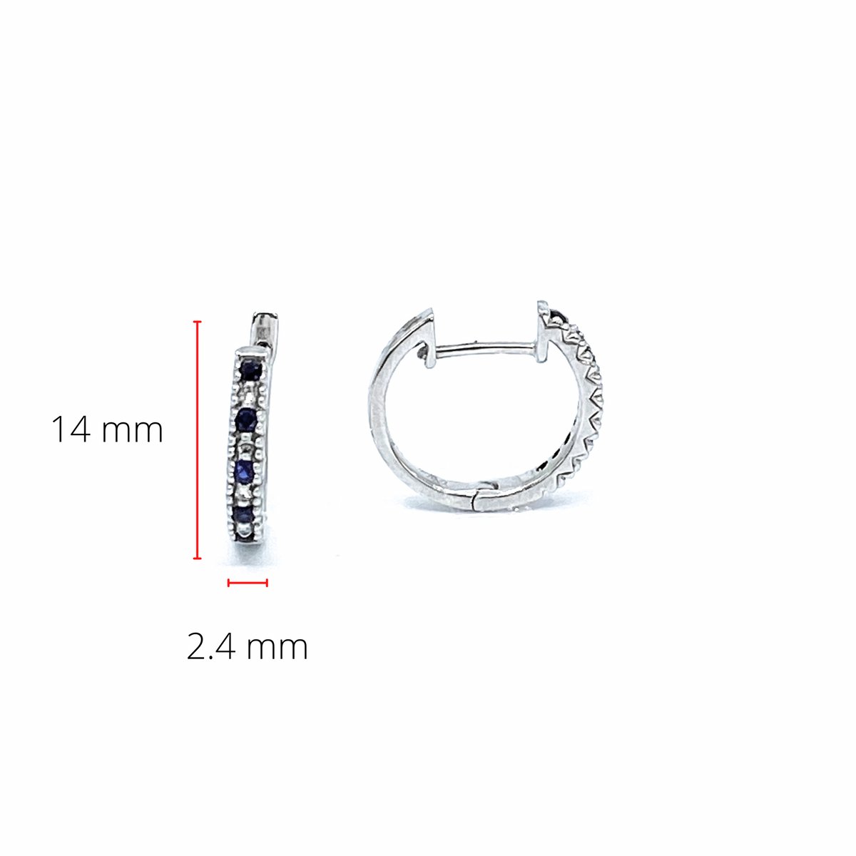 10K White Gold 0.20cttw Genuine Sapphire &amp; 0.04cttw Diamond  Hoop Huggie Hinged Earrings