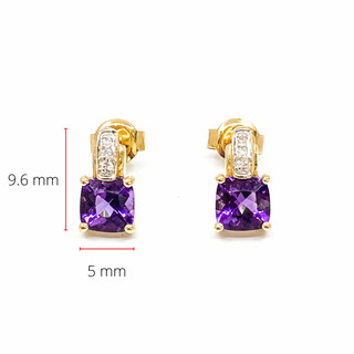 10K Yellow Gold 1.00cttw Genuine Amethyst & 0.025cttw Diamond Earrings- Discontinued