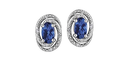 Sterling Silver 0.50cttw Genuine Sapphire &amp; 0.036cttw Diamond Halo Stud Earrings