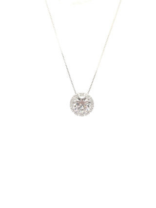 Collar con halo de circonita cúbica de 8 mm de plata de ley 925, 18 pulgadas