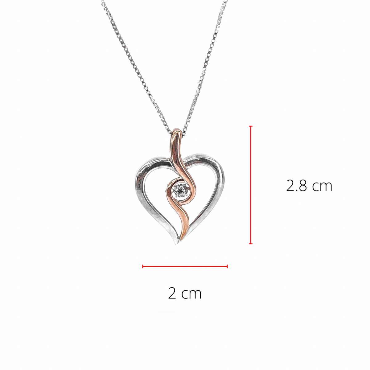 Collar con forma de corazón de diamantes canadienses de 0,12 quilates en oro rosa de 10 quilates y plata de ley, 18&quot;