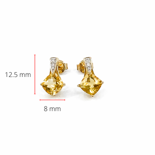 Pendientes de oro amarillo de 10 quilates con citrino auténtico de 1,00 quilates y diamantes de 0,026 quilates