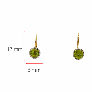 Aretes con cierre de palanca de diamantes y peridoto en oro amarillo de 10 quilates