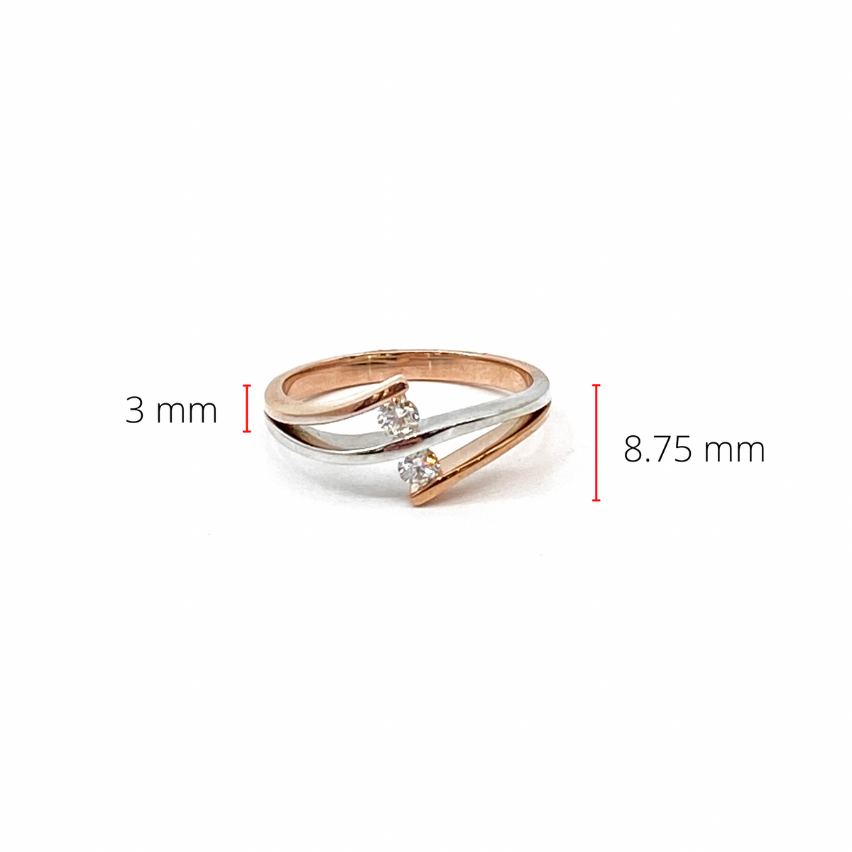 Anillo de diamantes canadienses de 0,17 quilates en oro blanco y rosa de 10 quilates, talla 6,5