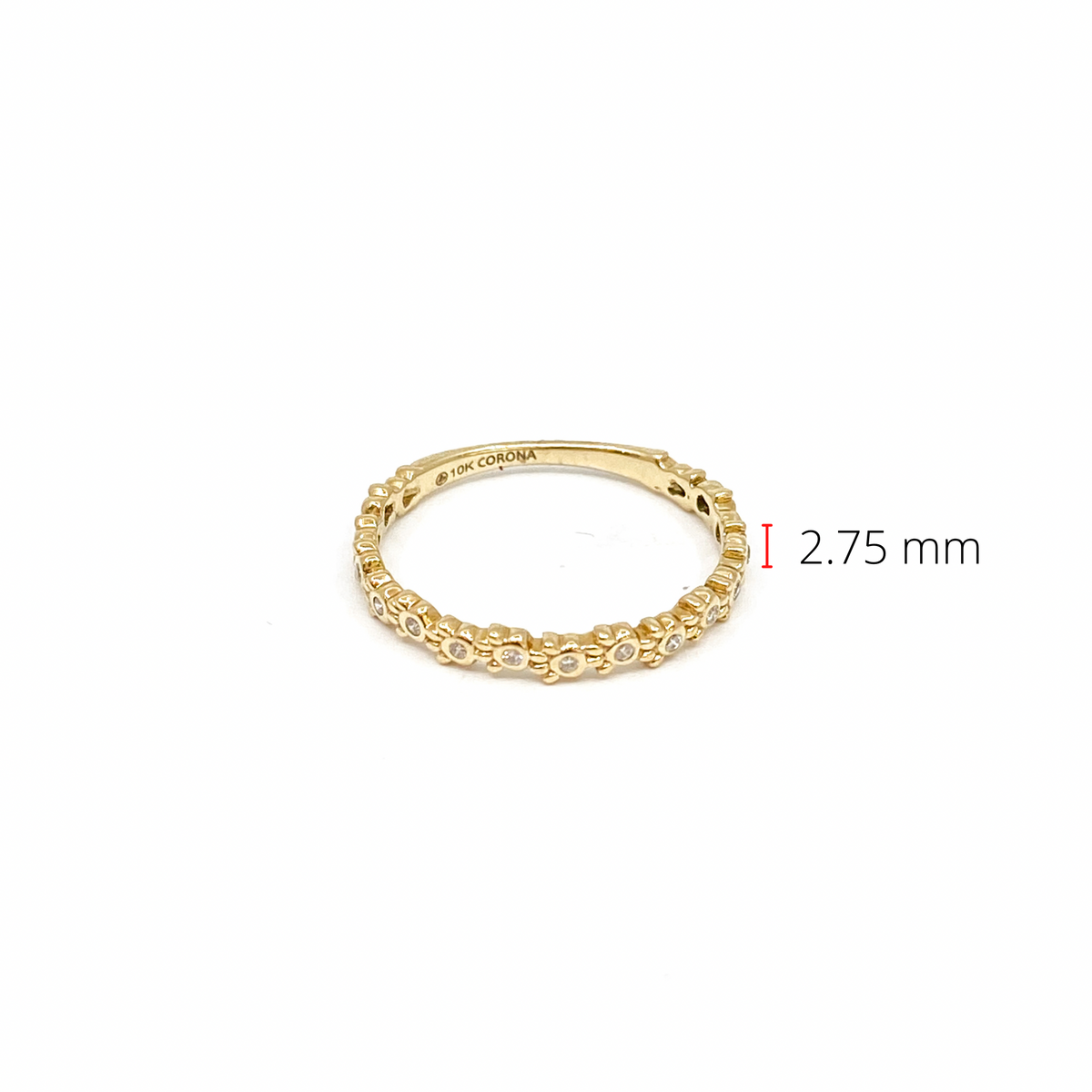 Anillo de oro amarillo de 10 quilates con diamantes de talla redonda de 0,06 quilates, tamaño 6,5