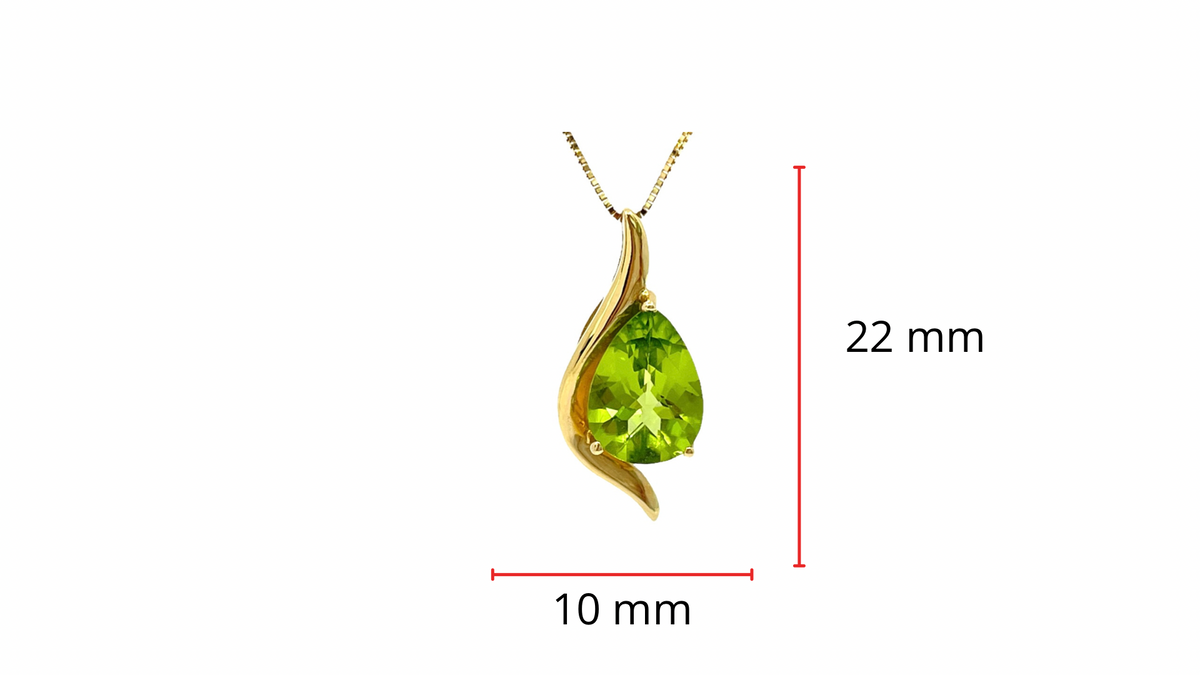 Colgante de peridoto de talla pera de 2,50 quilates de oro amarillo de 10/14 quilates, 18&quot;