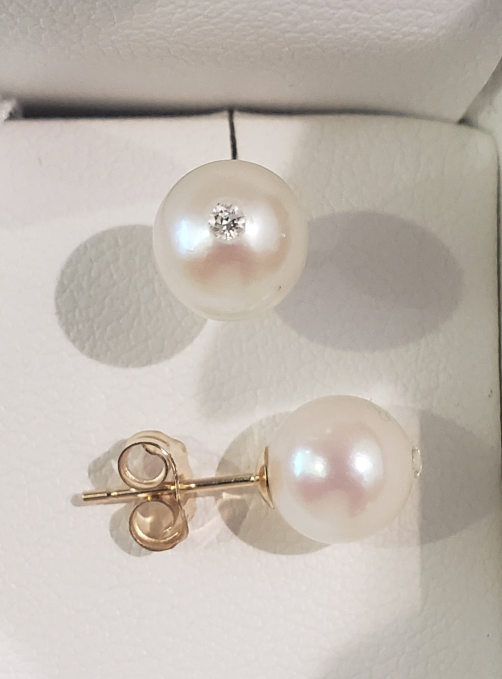 14K Yellow Gold 6.5-7.0mm Cultured Pearl and 0.025cttw Diamond Earrings with Butterfly Backs