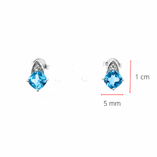 Pendientes de oro blanco de 10 quilates con topacio azul genuino de 1,50 quilates y diamantes de 0,023 quilates