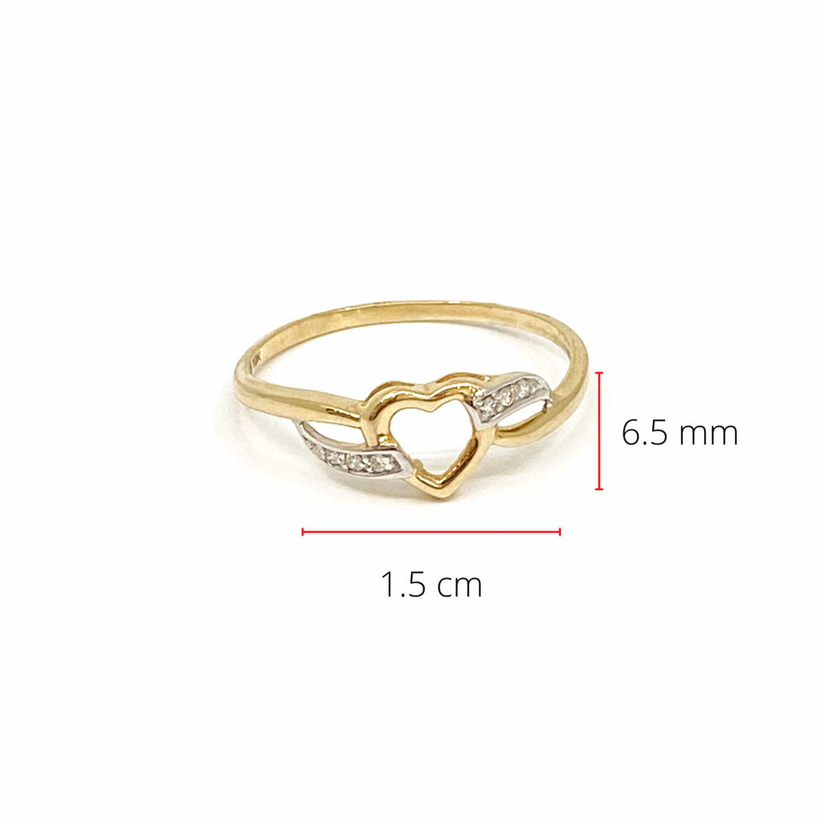 Anillo con forma de corazón de diamantes de 0,03 quilates en oro amarillo de 10 quilates, talla 6,5
