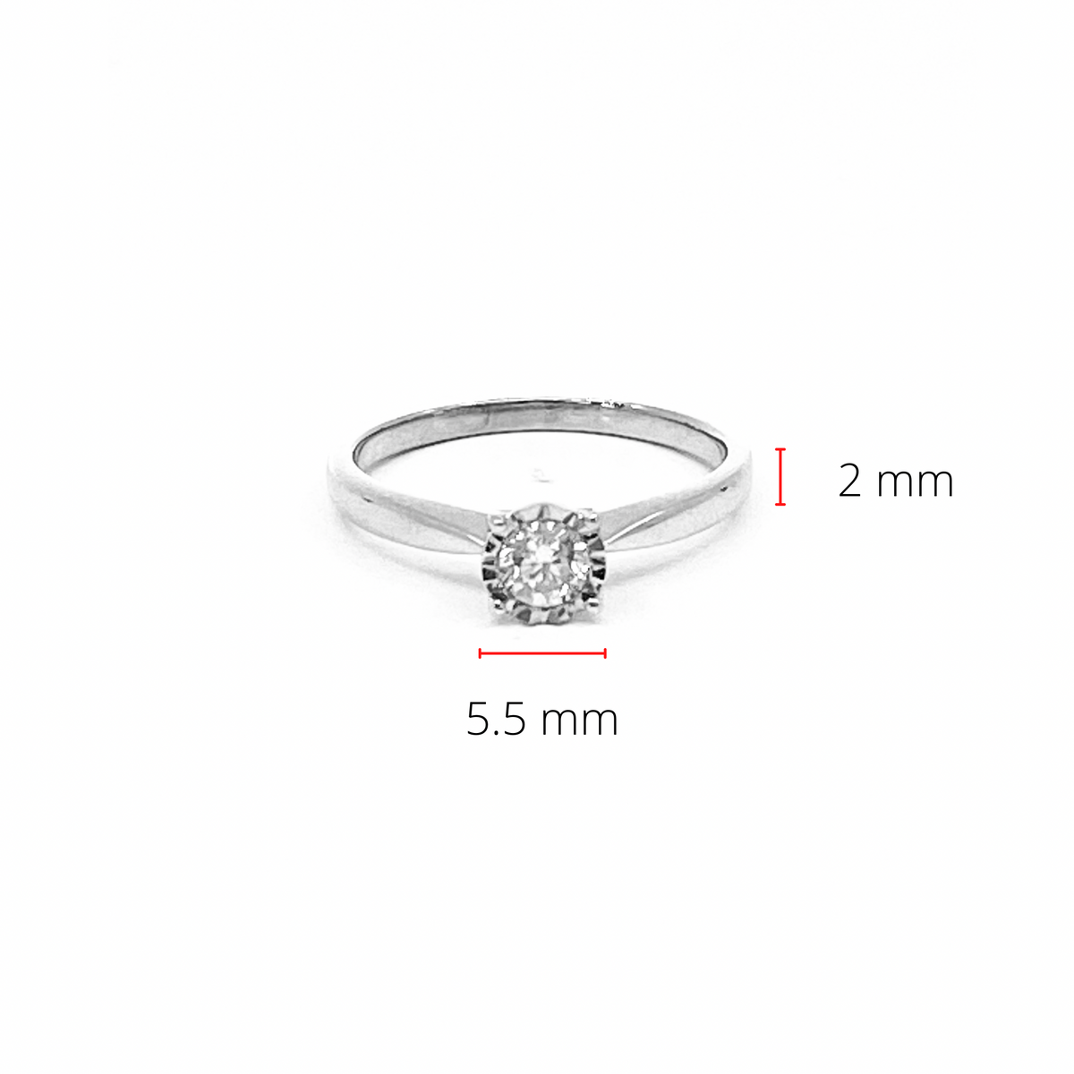 Anillo de compromiso de diamantes redondos de talla brillante de 0,25 quilates en oro blanco de 10 quilates, tamaño 6,5