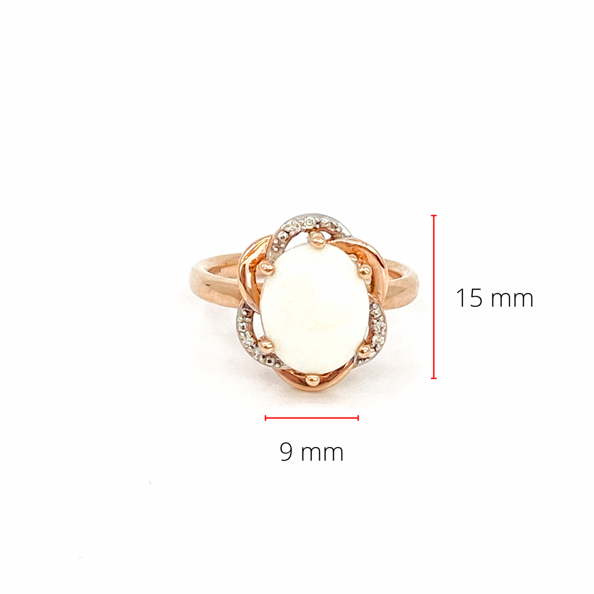 10K Rose Gold 2.0cttw Genuine White Opal and 0.03cttw Diamond Halo Ring, size 6.5