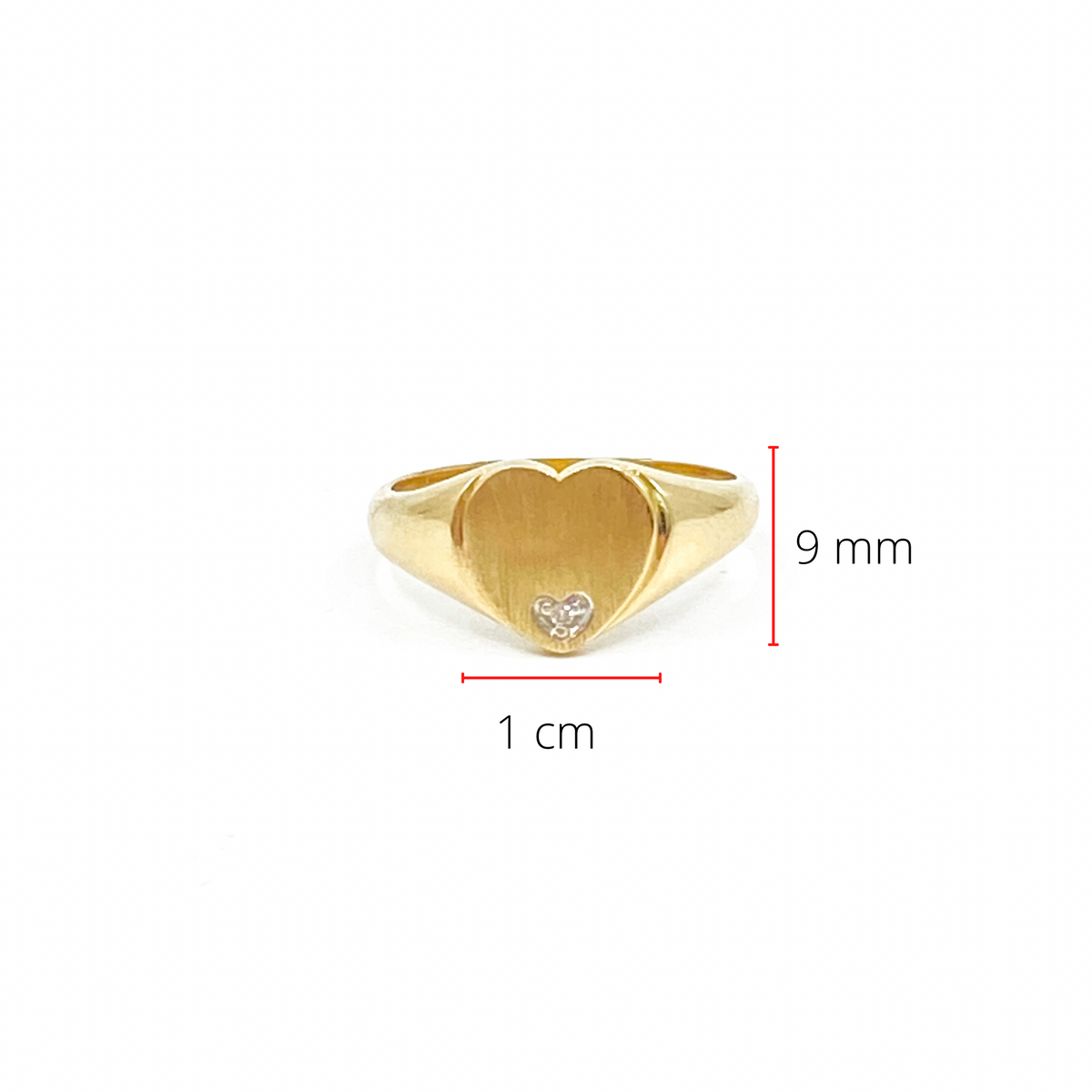 Anillo tipo sello con forma de corazón y diamantes de 0,007 quilates en oro amarillo de 10 quilates, talla 6