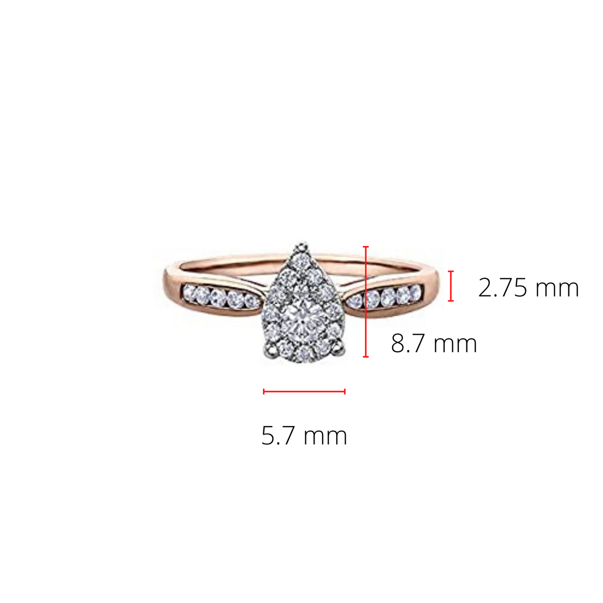 10K Rose Gold 0.35cttw Diamond Pear Shaped Halo Engagement Ring, size 6.5