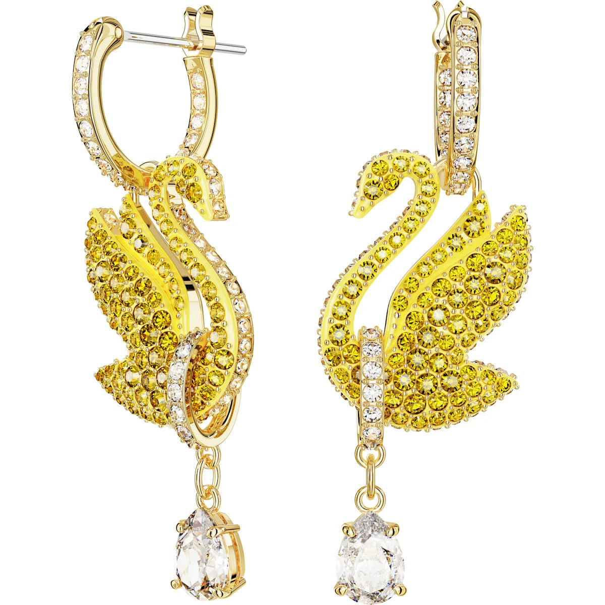 Swarovski Iconic Swan drop earrings, Swan, Yellow, Gold-tone plated 5647543- Discontinued