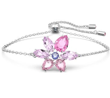 Swarovski Gema bracelet, Mixed cuts, Flower, Pink, Rhodium plated - 5658396