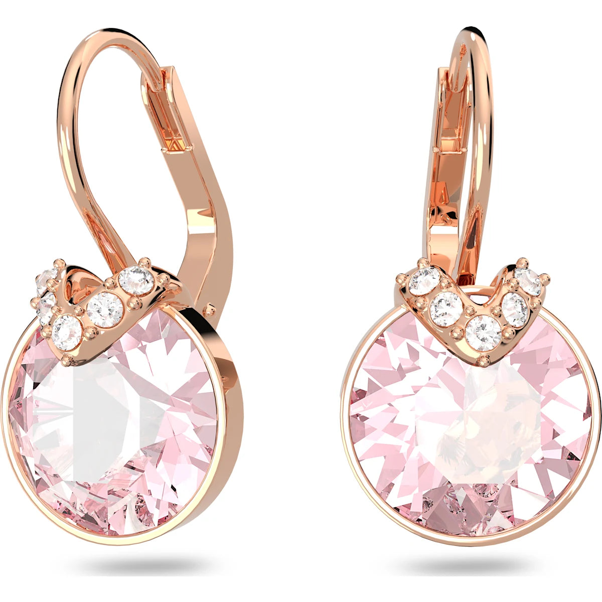 Swarovski Bella V drop earrings, Round cut, Pink, Rose gold-tone plated 5662114