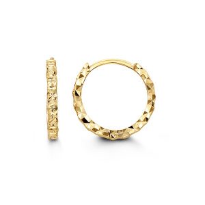 Pendientes de aro / Huggie / con bisagras de oro amarillo de 10 quilates de 14 mm