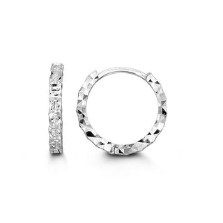 Pendientes de aro / Huggie / con bisagras de oro blanco de 10 quilates de 14 mm