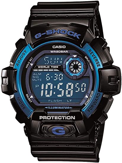 Casio Reloj deportivo digital de resina negra y azul resistente a los golpes G8900A-1CR G-Shock para hombre 